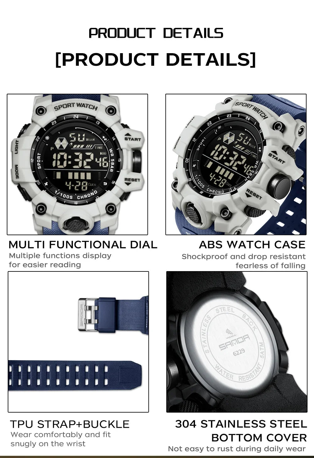 SANDA Herrenuhr, wasserdicht, LED