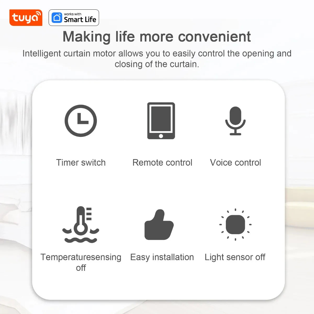 Tuya Okos Függönymozgató Robot – WiFi/Bluetooth, App-vezérlés, Alexa & Google Home