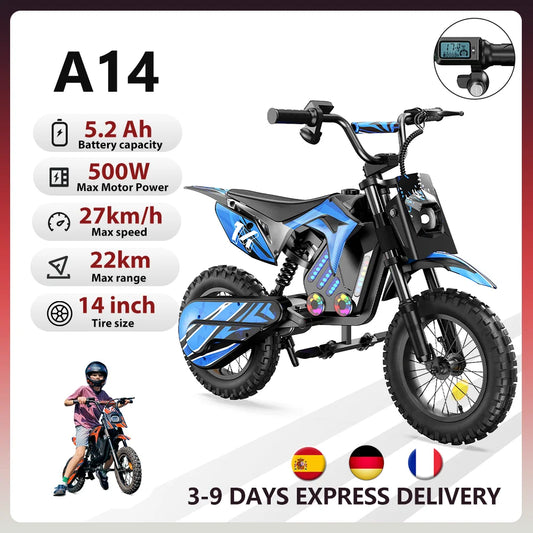 iScooter A14 Elektromos Cross Motor Gyerekeknek 500W - 27 km/h, 14 Hüvelyk, Terepjáró
