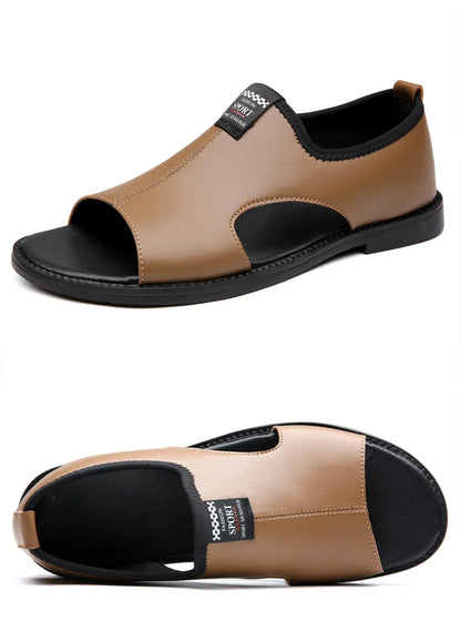 Férfi Designer Bőr Szandál - Divatos Nyári Strand Papucs Csúszásmentes