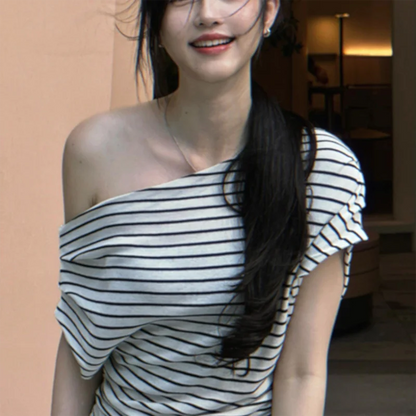 JEYONG Striped T-Shirt Skew Women