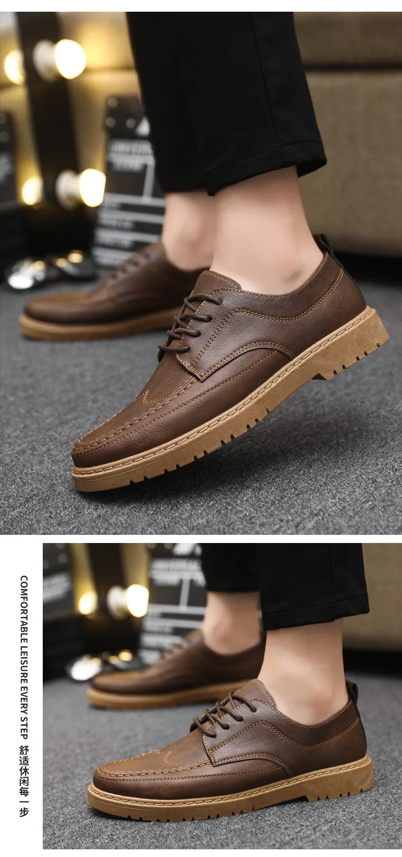 Férfi Luxus Bőr Cipő Olasz Oxford - Klasszikus Üzleti Brogue Loafer Barna