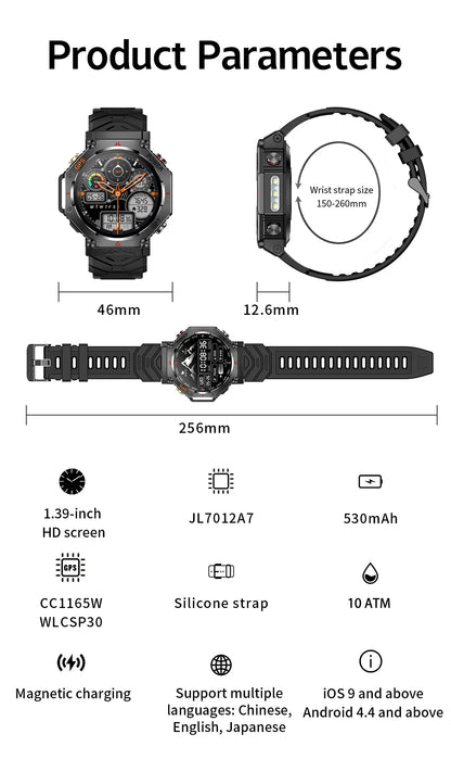 Military T-Rex3 Ultra Okos Óra - GPS Nyomkövetés, Kompassz, 100 Sportmódok, Vízálló IP69K, AI Hang Asszisztens