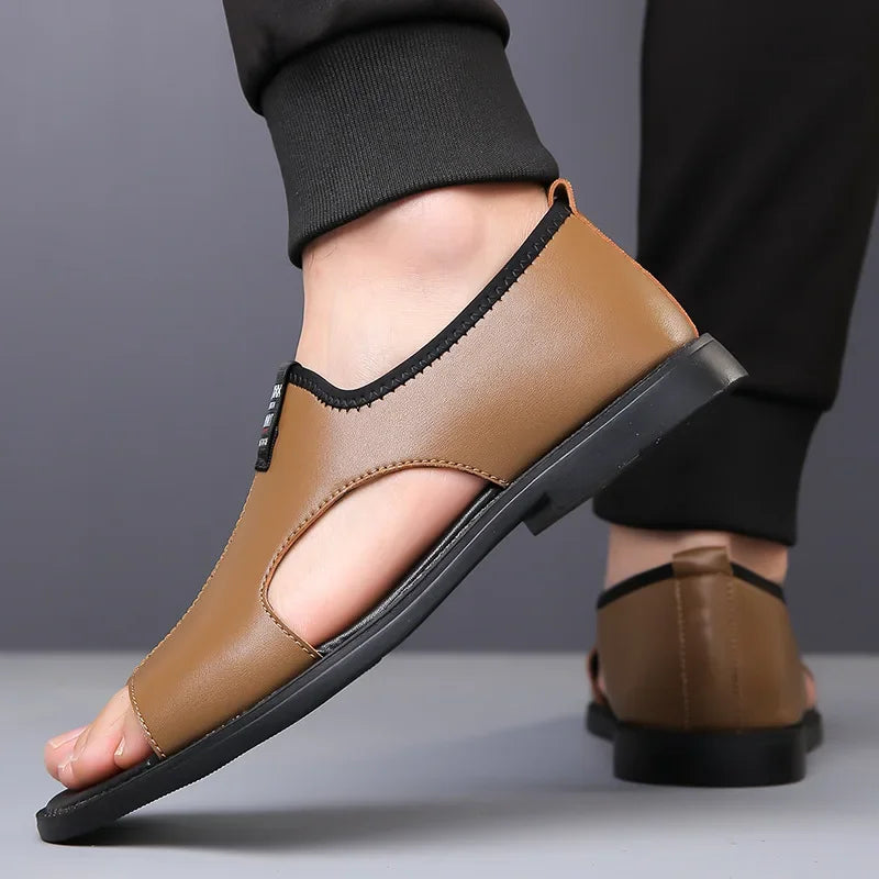 Férfi Designer Bőr Szandál - Divatos Nyári Strand Papucs Csúszásmentes