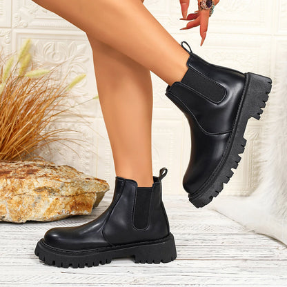 PU-Ankle-Schuhe mit quadratischem Absatz