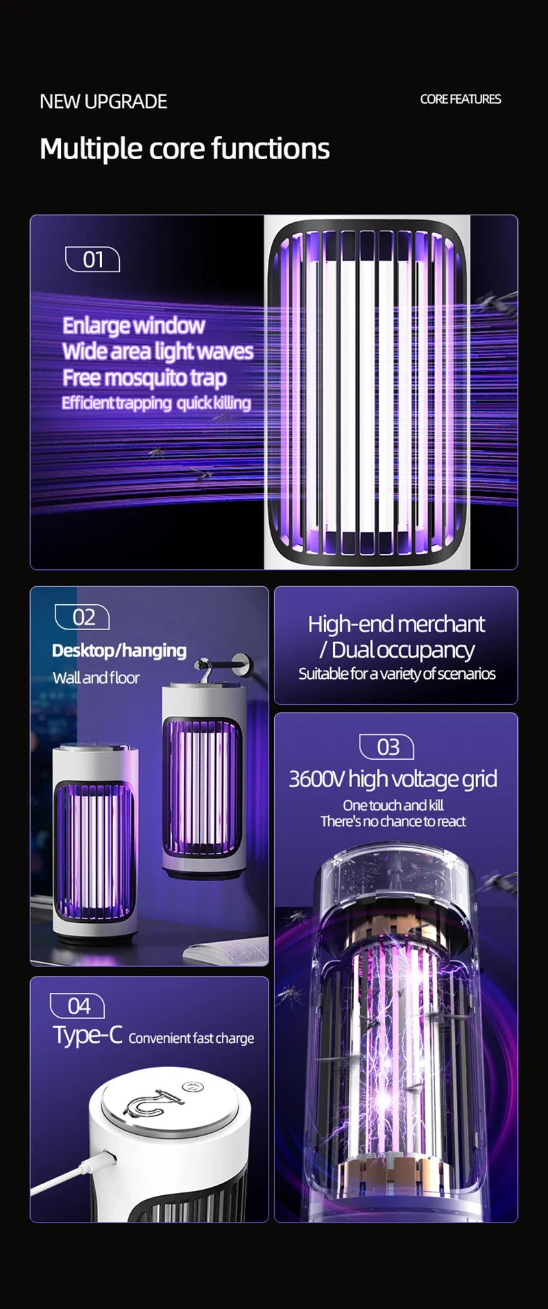 Xiaomi 360° Elektromos Szúnyogirtó Lámpa - Type-C Töltés, Hordozható, Beltéri Használat