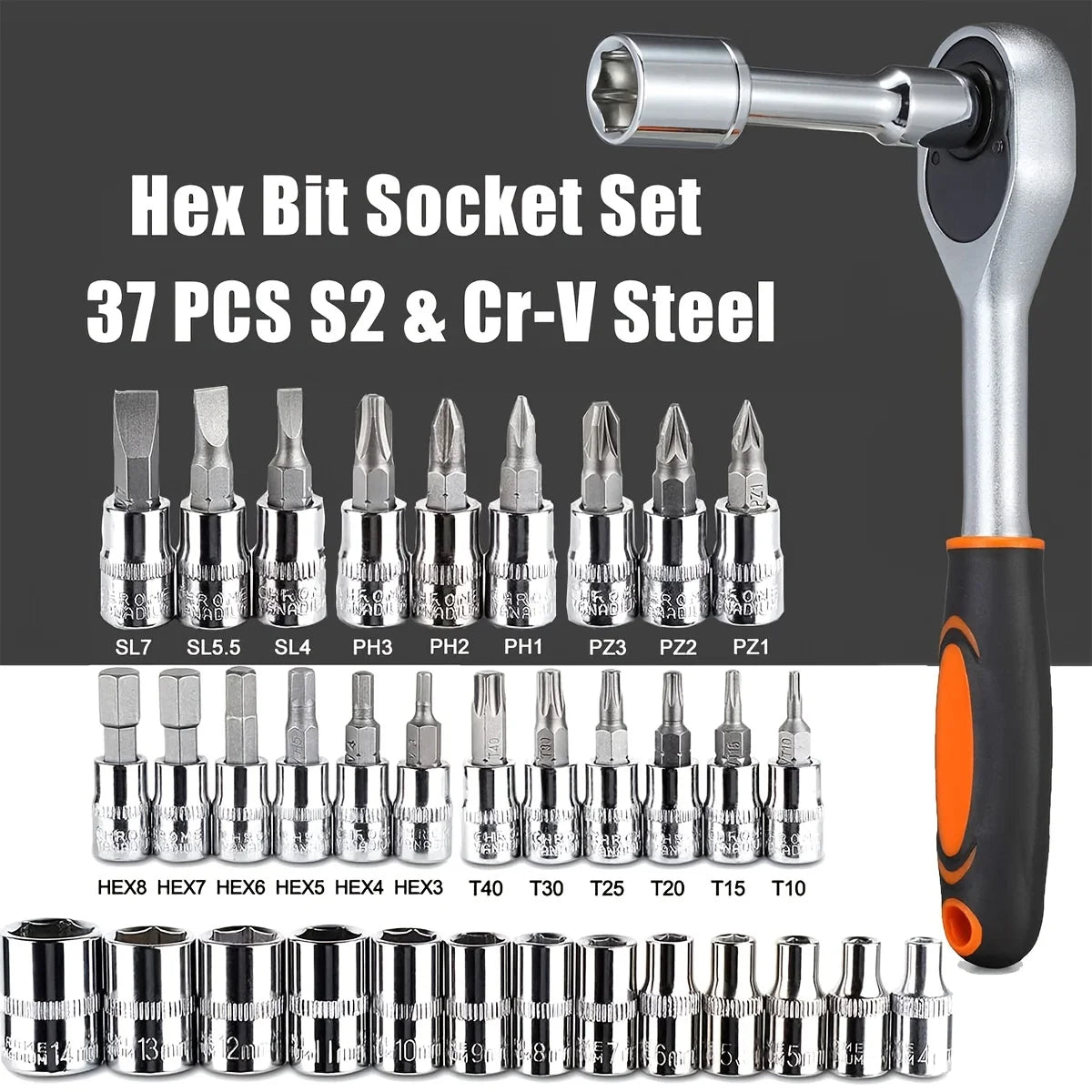 46 Darabos Családi Szerszámkészlet 1/4 Colos Autós Socket Készlet Hex Bitek Forgó Kulcs - Teljes Készlet
