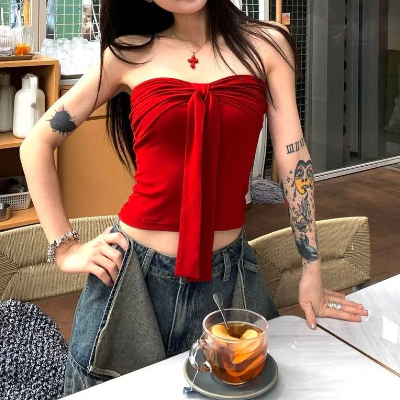 JEYONGZOOCN Damen Crop Top mit Schleife