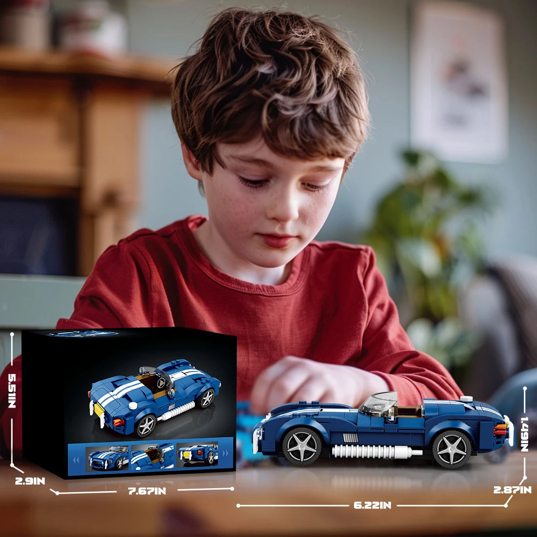 AMAZINGBLOKS 312 Pcs Kék Sport Autó Építő Készlet - Oktató Játék És Asztali Dísz Modell Gyerekeknek