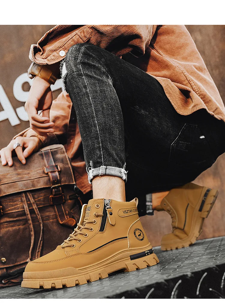 Férfi Magas Szárú Bőr Csizma - Casual Platform Cipő