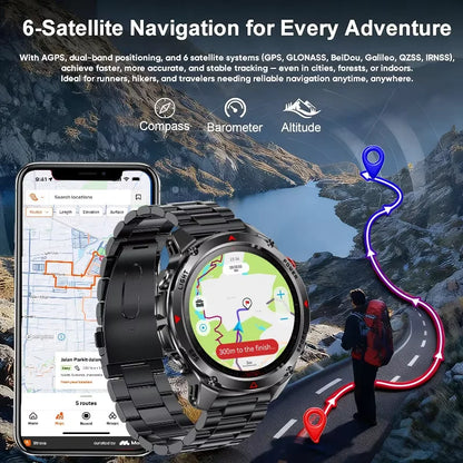 MilTech Katonai Szintű Úszó Okosóra - Beépített GPS Kompassz 30m Vízálló 1,46 Hüvelykes AMOLED