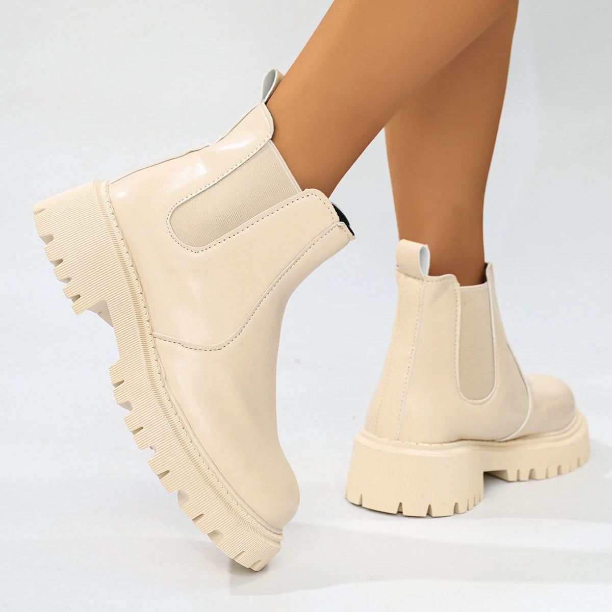 PU-Ankle-Schuhe mit quadratischem Absatz