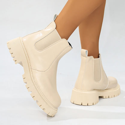 PU-Ankle-Schuhe mit quadratischem Absatz