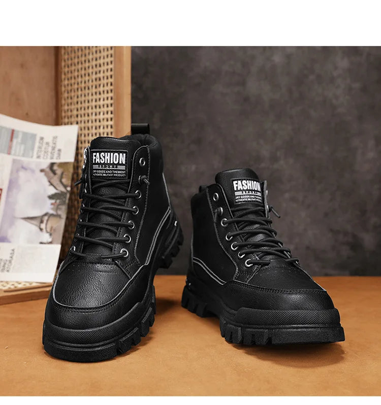 Férfi Magas Szárú Bőr Csizma - Casual Platform Cipő