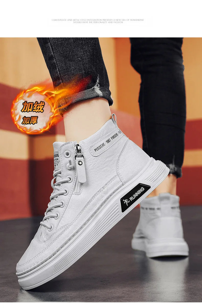 Férfi Téli Bundás Sneaker - Meleg Bőr Casual Cipő Platform Talppal