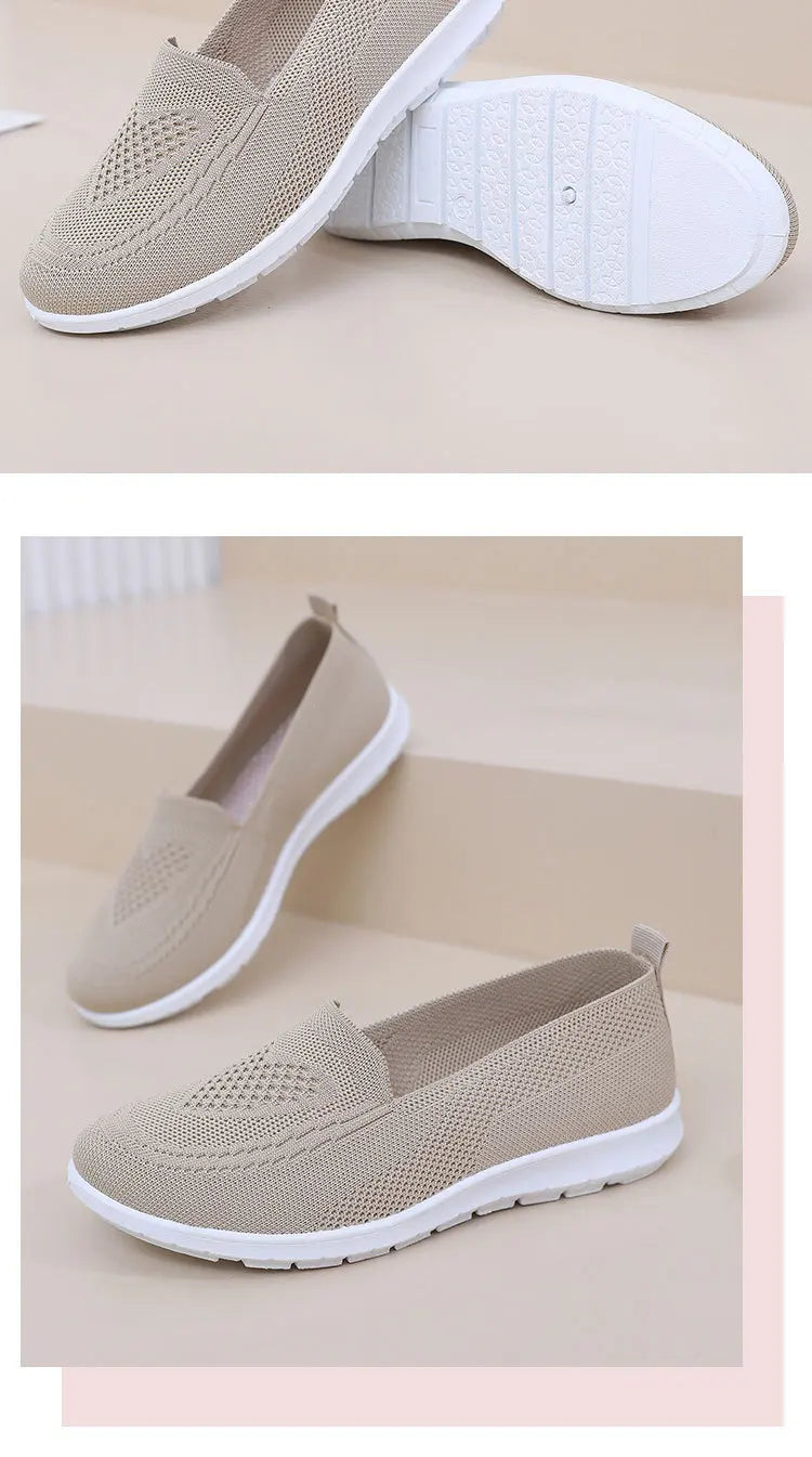 Női Slip-On Cipő - Lélegző Hálós Casual Lapos Cipő Tavaszi-Őszi Szezonra