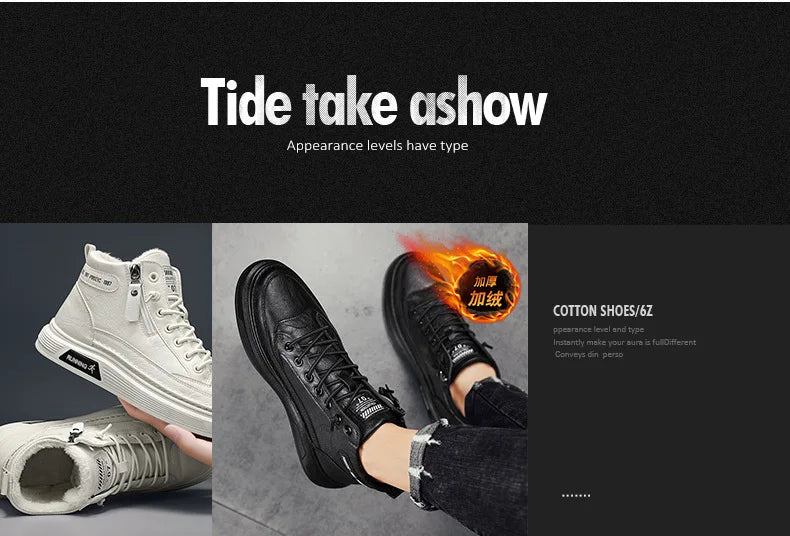 Férfi Téli Bundás Sneaker - Meleg Bőr Casual Cipő Platform Talppal