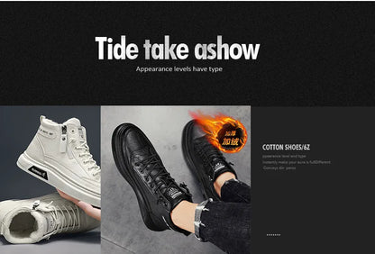 Férfi Téli Bundás Sneaker - Meleg Bőr Casual Cipő Platform Talppal