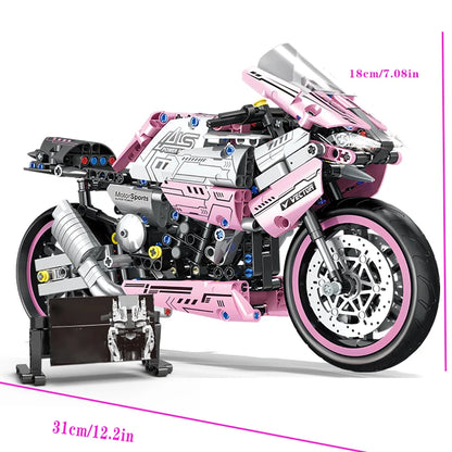 2468 Darabos Rózsaszín Motorkerékpár Építő Készlet - Modern Dizájn Játék Modell És Tartós ABS Anyag