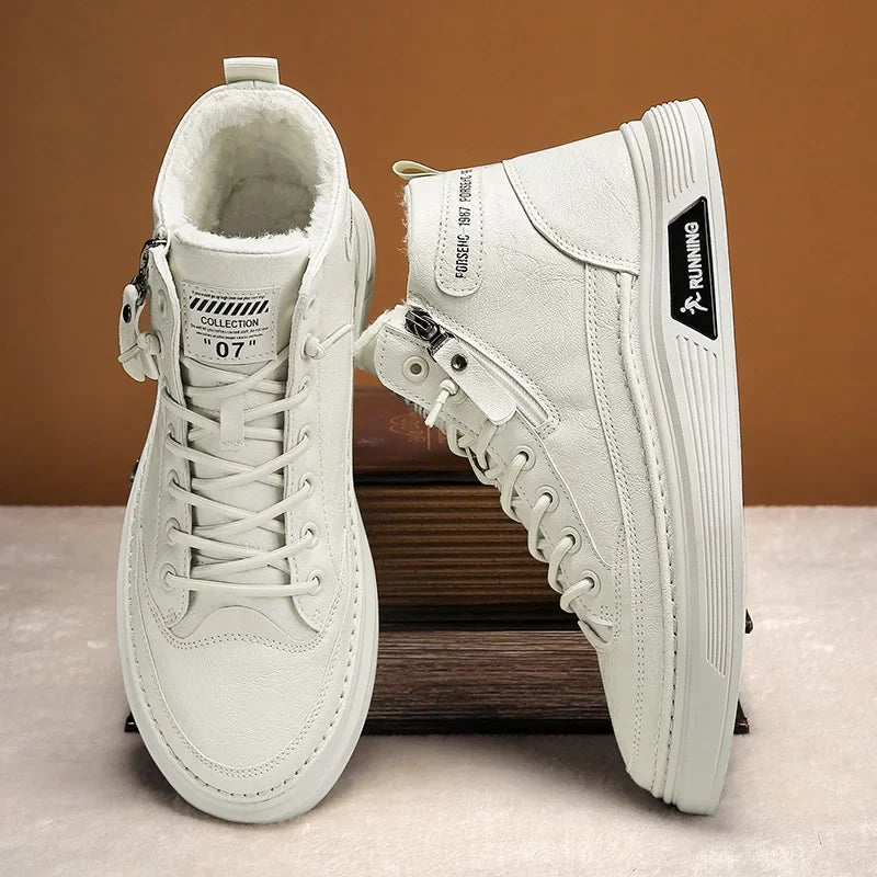 Férfi Téli Bundás Sneaker - Meleg Bőr Casual Cipő Platform Talppal