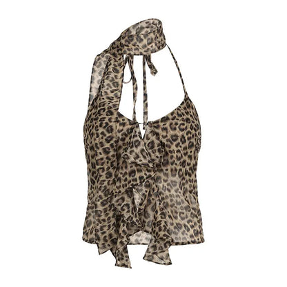 Leopard Chiffon Crop Top Y2K