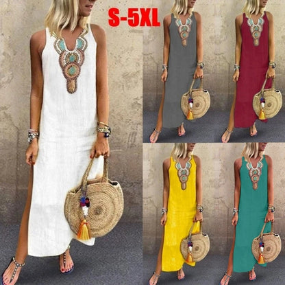 Damen-Boho-Kleid mit V-Ausschnitt