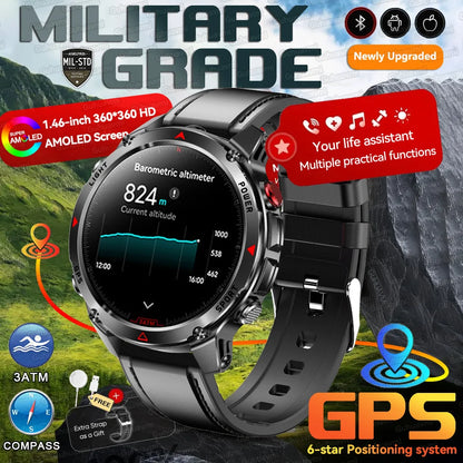 MilTech Katonai Szintű Úszó Okosóra - Beépített GPS Kompassz 30m Vízálló 1,46 Hüvelykes AMOLED