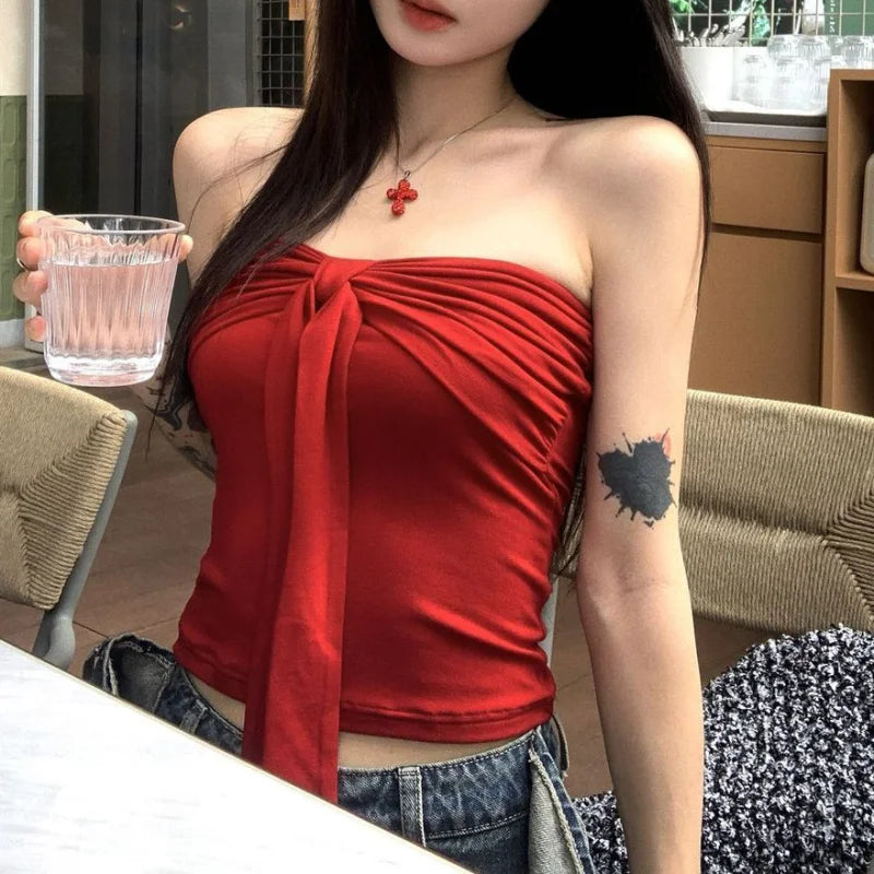 JEYONGZOOCN Damen Crop Top mit Schleife