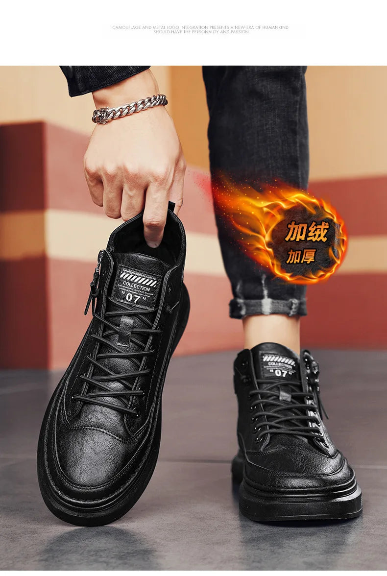 Férfi Téli Bundás Sneaker - Meleg Bőr Casual Cipő Platform Talppal