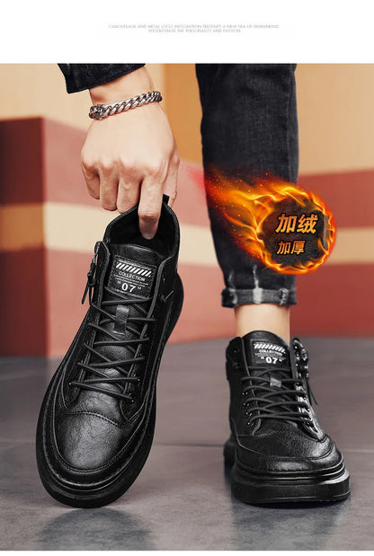 Férfi Téli Bundás Sneaker - Meleg Bőr Casual Cipő Platform Talppal