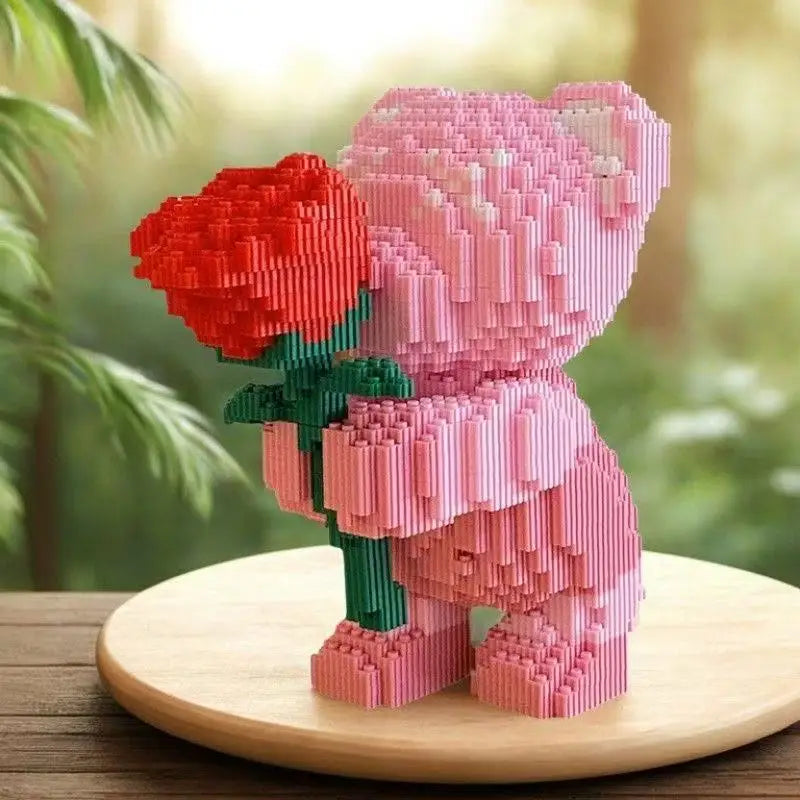 3888 Darabos Építő Kocka Készlet Rose Bear - Romantikus Medve Rózsákat Tart Ajándék Magas Összeállítás