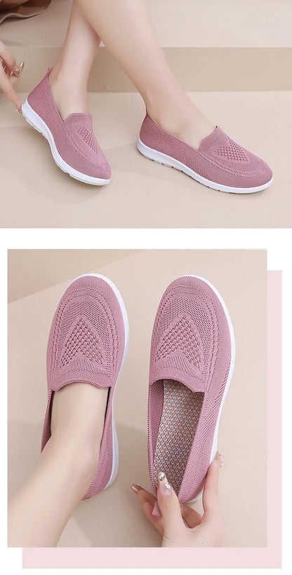Női Slip-On Cipő - Lélegző Hálós Casual Lapos Cipő Tavaszi-Őszi Szezonra