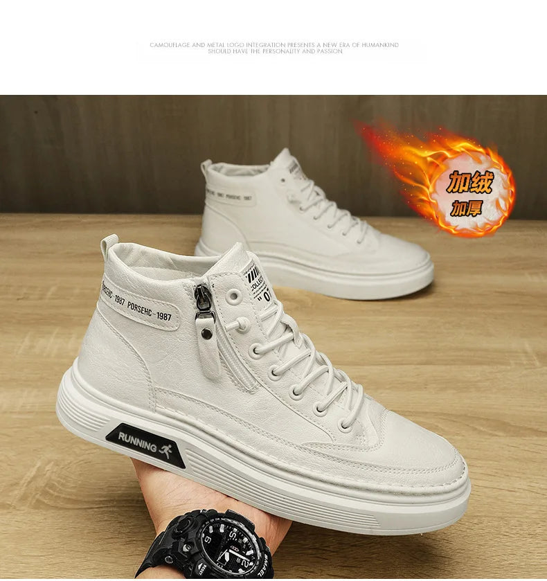 Férfi Téli Bundás Sneaker - Meleg Bőr Casual Cipő Platform Talppal
