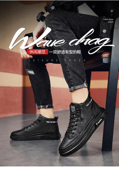Férfi Téli Bundás Sneaker - Meleg Bőr Casual Cipő Platform Talppal