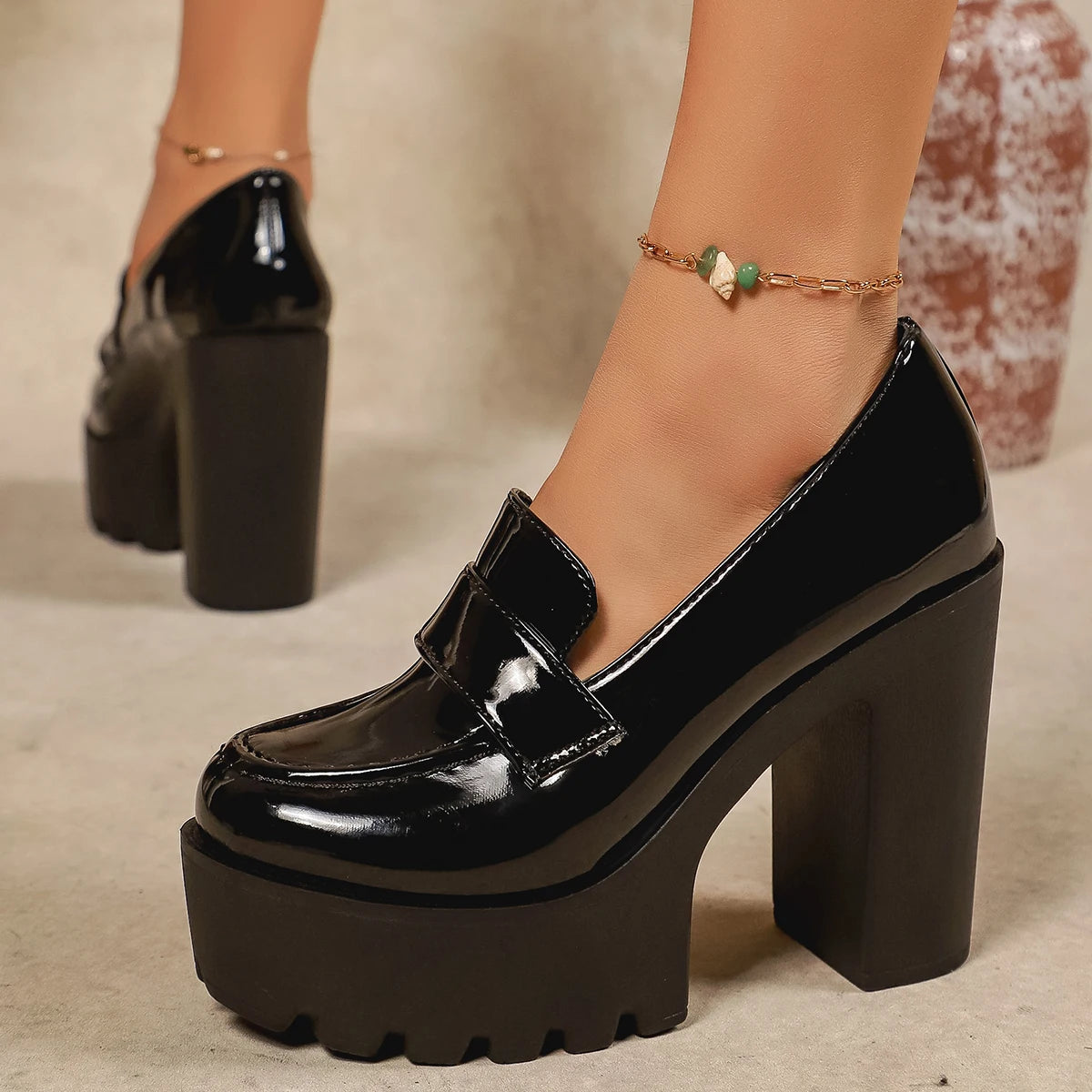 Női PU Cipő 8 Cm Sarok Négyzet