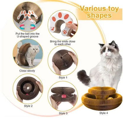 Magic Cat Kaparó Deszka Labdával Kör Alakú Hullámos Karton Macska Játék - Edzi Karmait És Leköti Figyelmét