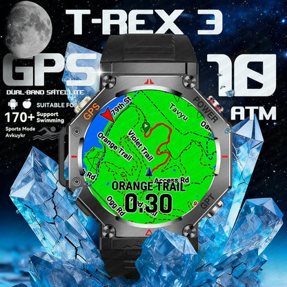 Military T-Rex3 Ultra Okos Óra - GPS Nyomkövetés, Kompassz, 100 Sportmódok, Vízálló IP69K, AI Hang Asszisztens