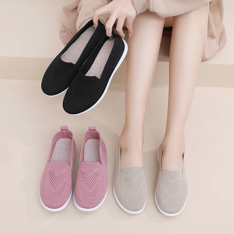 Női Slip-On Cipő - Lélegző Hálós Casual Lapos Cipő Tavaszi-Őszi Szezonra