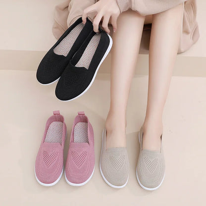 Női Slip-On Cipő - Lélegző Hálós Casual Lapos Cipő Tavaszi-Őszi Szezonra