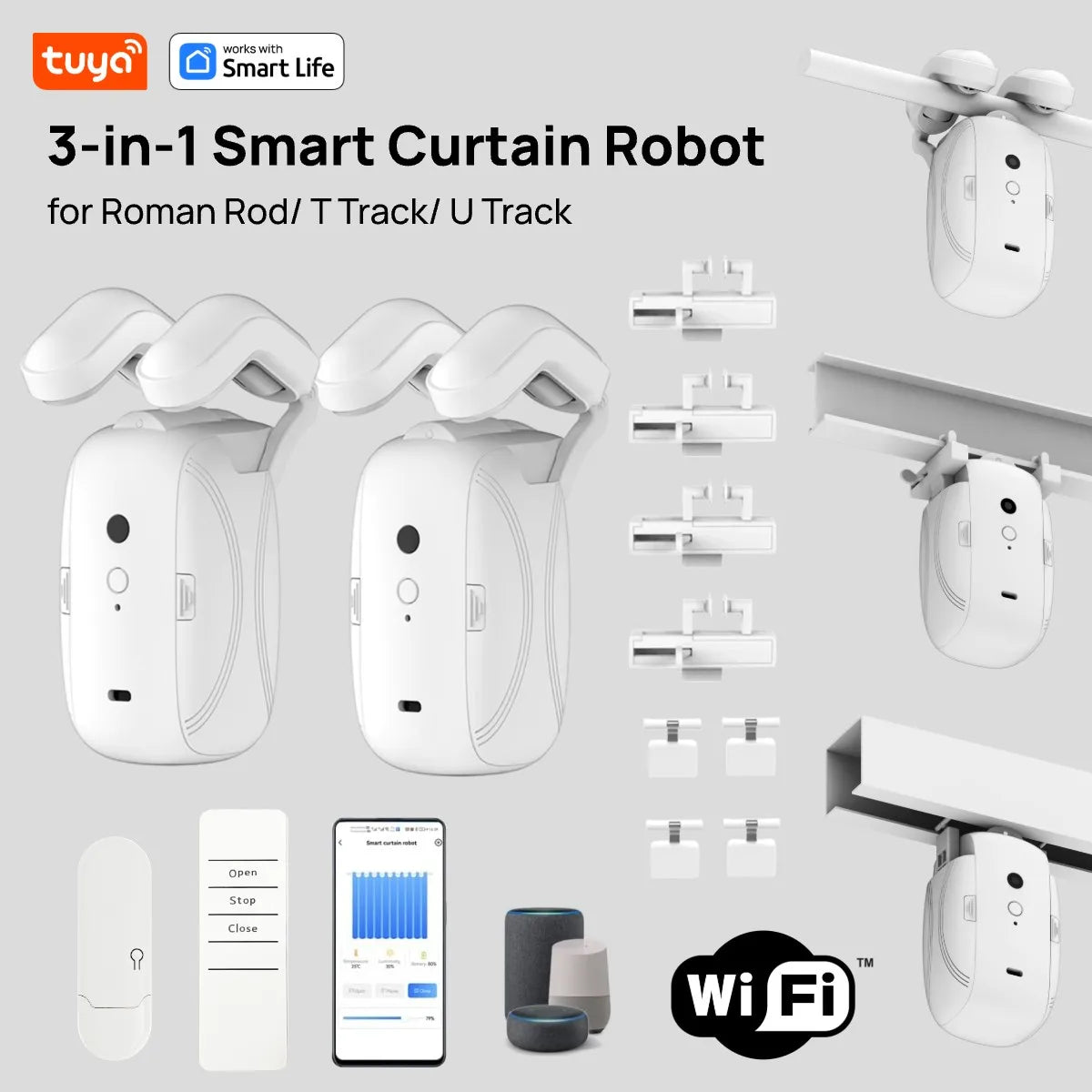 Tuya Okos Függönymozgató Robot – WiFi/Bluetooth, App-vezérlés, Alexa & Google Home