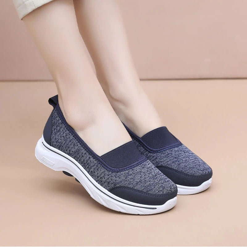 Női Légáteresztő Vulkanizált Cipő Fehér - Divatos Mesh Sneaker Munkacipő