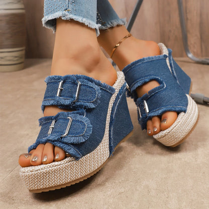 Women's Denim Shoes Pull On Wedges