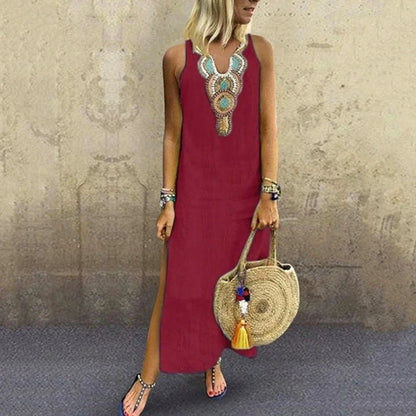 Damen-Boho-Kleid mit V-Ausschnitt