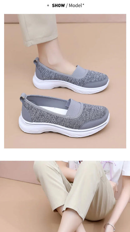 Női Légáteresztő Vulkanizált Cipő Fehér - Divatos Mesh Sneaker Munkacipő
