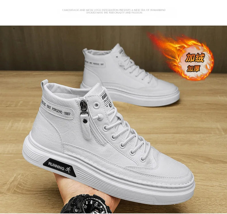 Férfi Téli Bundás Sneaker - Meleg Bőr Casual Cipő Platform Talppal