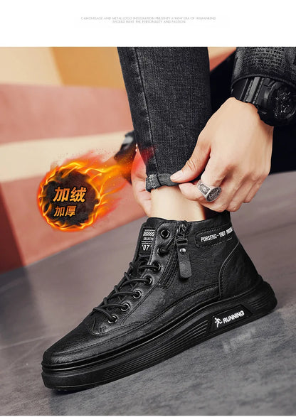 Férfi Téli Bundás Sneaker - Meleg Bőr Casual Cipő Platform Talppal