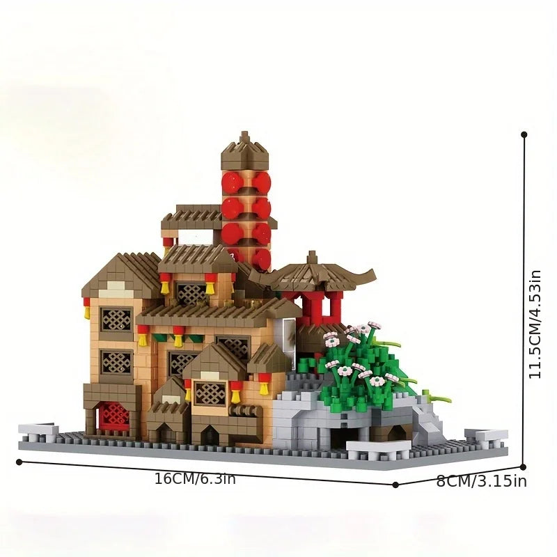 Barlangépítő Készlet 3965 Db Vegyes Színek Fejleszti Kreativitást és Koncentrációt Hagyományos Kelet Ázsiai Architektúra