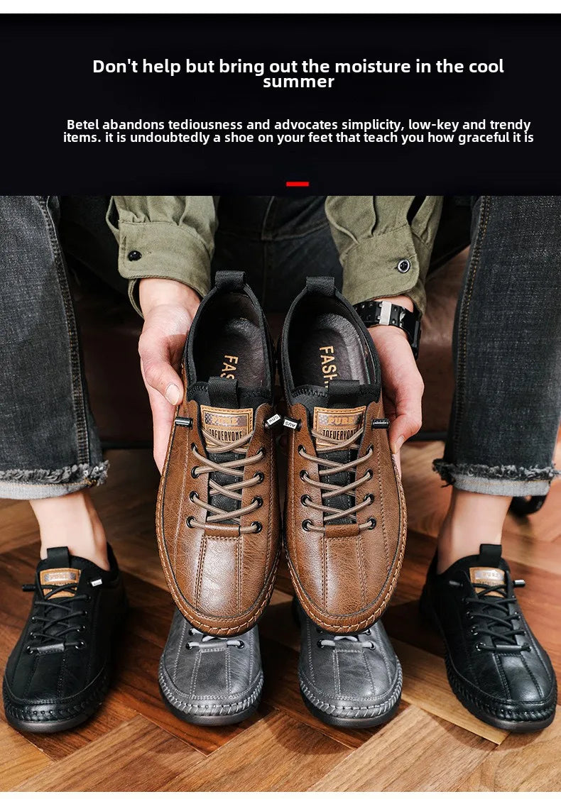 Férfi Casual Mokaszin Cipő - Kényelmes Lapos Talpú Slip-On Bőr Loafer