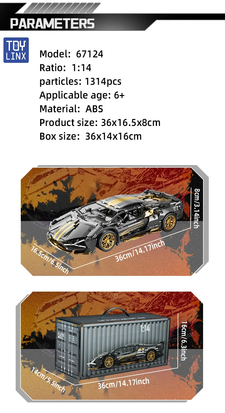 Prémium Építőkocka Szett 1280 db - 1:14 Sport Autó Modell Felnőtteknek