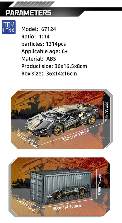 Prémium Építőkocka Szett 1280 db - 1:14 Sport Autó Modell Felnőtteknek